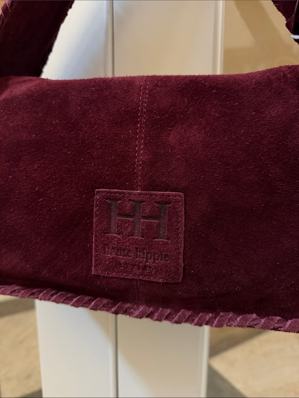 Haute Hippie Women's Burgundy Genuine Suede Whipstitch Trim Shoulder Bag - Picture 4 of 10